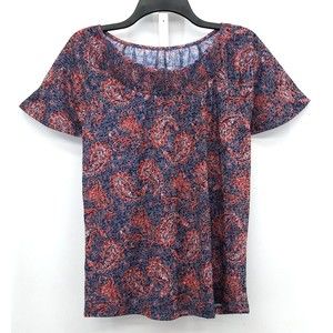 Croft & Barrow Shirt Womens Small Gray Red Boho Short Sleeve Blouse